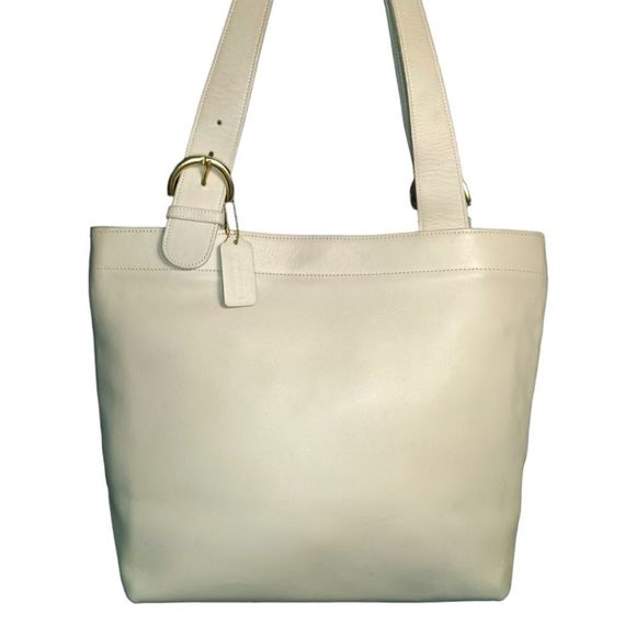 Coach Handbags - Coach Vintage 1996 Cream Leather and Brass Buckles Lafayette Tote Handbag 4140